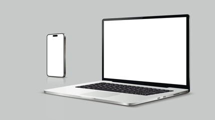 Mobile phone, notebook computer mockup with blank screen