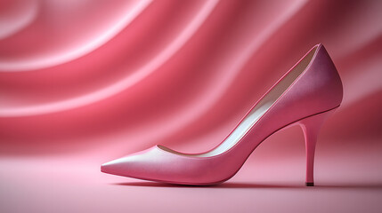 Pink high heel shoe placed on a soft pink fabric background in a simple setting with clear lighting for focus and visibility women's day