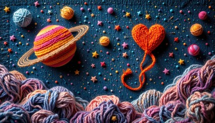 Knitted Cosmos Valentine: A Heartfelt Yarn Planetscape for Love and Creativity