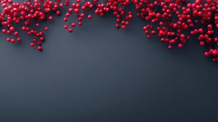 Wild berries in vibrant red hues are artistically arranged against a dark background, creating a striking visual contrast and inviting a sense of natural beauty and freshness