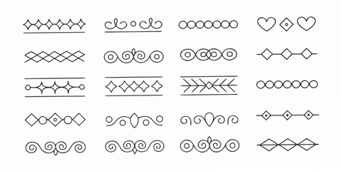 Collection of black and white decorative line art patterns and motifs