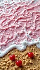 Surreal Strawberry Milk Seascape with Cherry Accents: A Whimsical Food Fantasy for Valentine's Day and Beyond