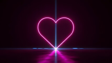 Vibrant neon heart outline with glowing blue light on dark background