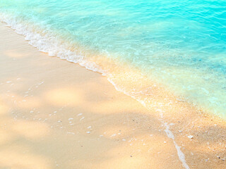 Summer background sea blue with sand beach at coast island scene mockup water nature travel vacation holidays tropical, mockup ocean ecosystem energy change environment, backdrop product cosmetic.