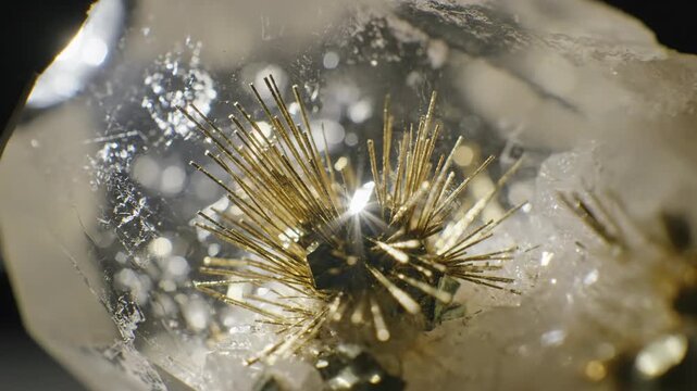Intricate Rutile Needle Inclusions Sparkle Within Clear Quartz Crystal, Revealing Natural Mineral Beauty