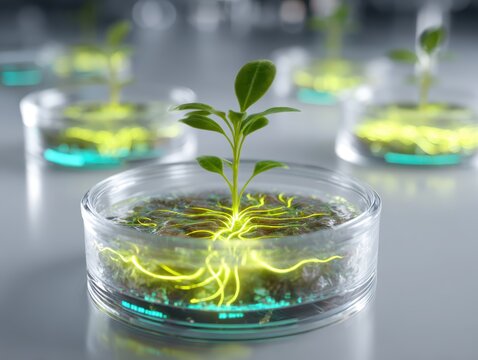 Bio-digital plant cell with glowing guide signals correcting DNA errors. Ethical precision engineering by scientists to support food resilience, sustainable agriculture, and future genetic innovation. - Powered by Adobe