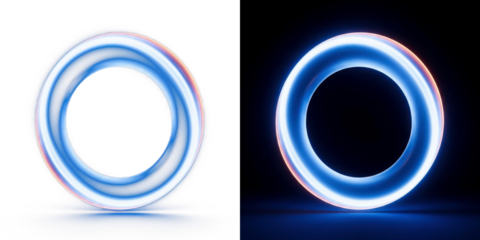 Two glowing blue rings with a neon effect are displayed against a dark background, creating a futuristic and high-tech ambiance.
