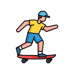 Fototapeta premium Young Man Riding Red Skateboard Illustration.