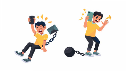 Fototapeta premium Two young men breaking free from mobile phone addiction