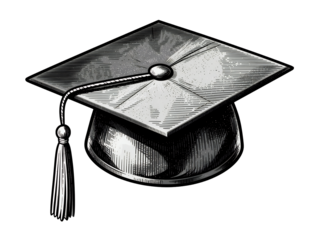 Hand drawn vintage mortarboard graduation cap with hanging tassel sketch