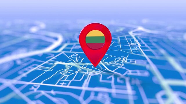 Lithuania Flag Pin Location On Digital Map Revealing By Cloth