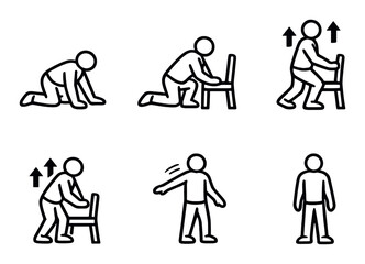 Animated sequence of stick figures demonstrating safe techniques for lifting from the floor