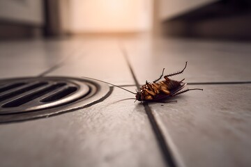 Dead Cockroach Near Kitchen Drain After Pest Control