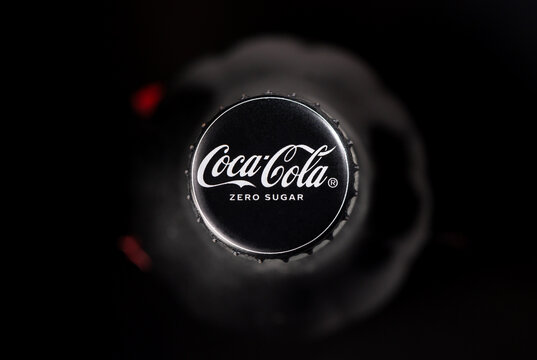 01.02.2026 Tbilisi, Georgia Coca Cola Zero Sugar Bottle Top View on Black