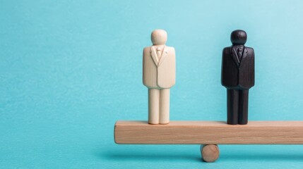 Leader balancing follower on beam towards standard conceptual art studio environment inspirational perspective