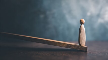 Wooden figure and scale a minimalist study of balance and strategic analysis in photography