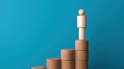 Stabilizing leadership wooden figure supporting tall wooden tower business setting creative imagery conceptual inspiration