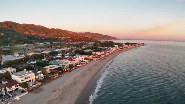 Pacific Coast Highway Sunset ~ Malibu, Southern California ~ Aerial Drone Flyover