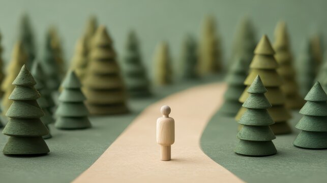 Shaping a wooden figure path into a straight road process in a forest environment for creative design