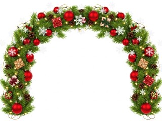 Christmas garland with ornaments isolated on white background