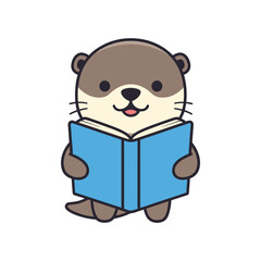 Fototapeta premium Adorable Cartoon Otter Reading a Book Illustration
