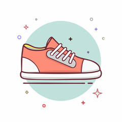 Fototapeta premium Simple line art firefly baby sneaker shoes outline vector icon with soft rounded edges on a decorative background