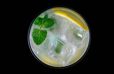 Overhead Mojito Cocktail on Black Surface
