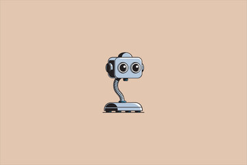 Flat vector illustration of modern desk lamp shaped like a cute robot, flexible table lamp with character style, minimal design isolated on beige background.