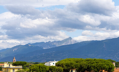 Viareggio, Italy, panoramic views of the Apuan Alps from northern Tuscany and the Marble Rocks