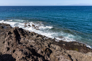 Seascape, Atlantic Ocean waves washing the shore. Tenerife, Canary Islands.