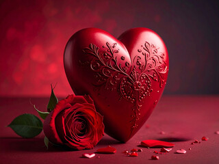 red rose and heart