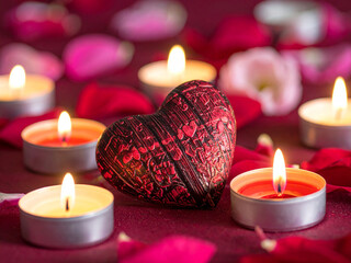 heart candles and rose petals