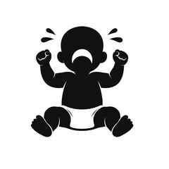 Crying baby sitting with arms raised silhouette