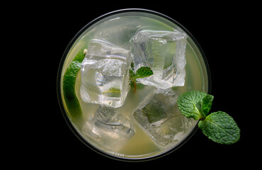 Mojito Glass Top View on Black Background