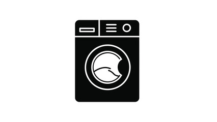 Black washing machine icon with white outline on clean background laundry symbol