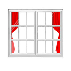 赤いカーテンの窓