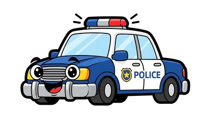 Fototapeta premium Cartoon Police Car with Lights Flashing.