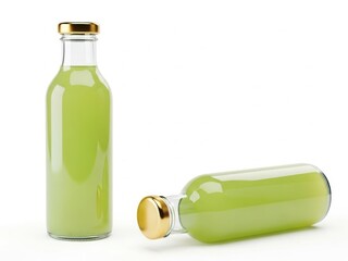 Green juice bottles isolated on white background