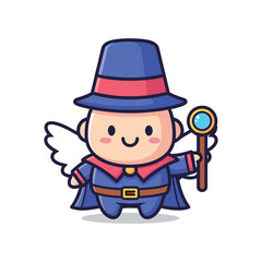 Cute Cartoon Wizard Character Illustration