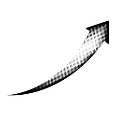 Halftone black arrow icon image. Curved, Direction, top, up, motion, going, and pointer icons design. Transparent PNG background