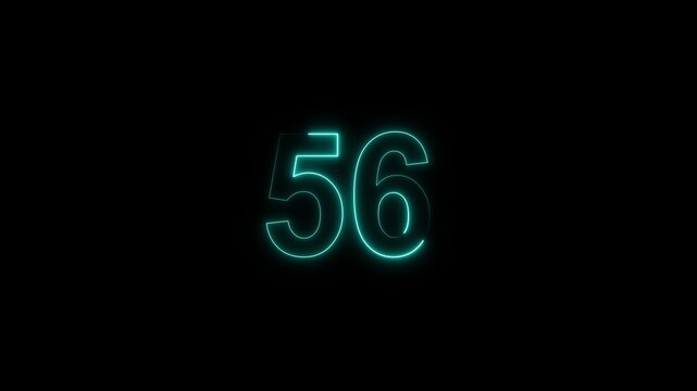 neon number 56 glowing on a black background, digital countdown timer element, vibrant futuristic typography	