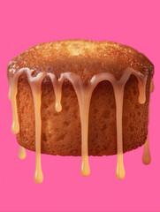 Delectable Treat: A delectable single-serving cake is drenched in a luxurious, creamy glaze, creating a visual feast.  The cake is a testament to the art of baking.