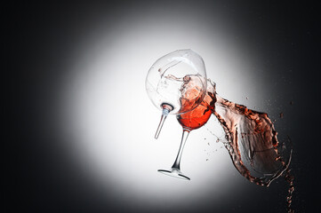 Broken Wine Glasses with Red Wine Splashes and Glass Shards