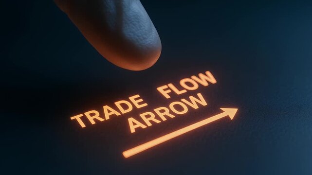 Finger trade flow arrow glowing button touch hand technology close up digital illuminated control interface symbol direction navigation futuristic modern communication interaction pressing digital