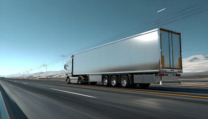 Oncoming huge semi-trailer truck riding on the highway. Closeup animation