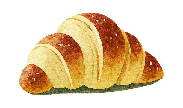 PNG Watercolor croissant illustration art.