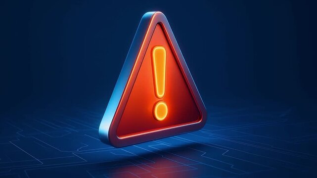 Warning sign glowing exclamation mark red triangle dark blue background symbol alert caution danger important message technology digital style neon glowing symbol triangle warning alert caution