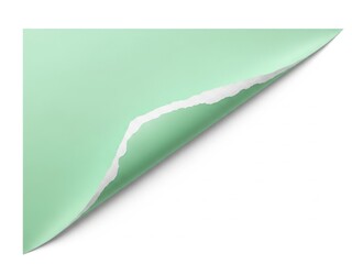 Green paper corner peeling isolated on white background