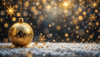 Happy New Year Greeting Card Background with Gold Snowflakes (Vector)