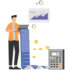 Businessman analyzing financial data with laptop and calculator